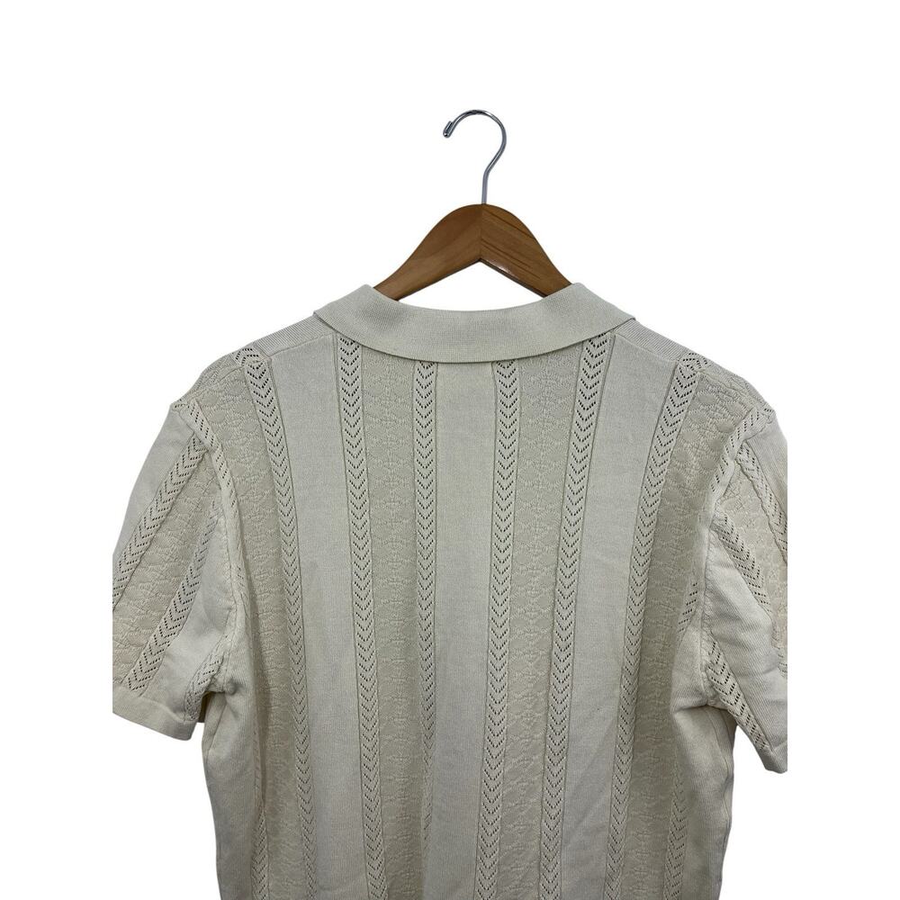 Coofandy Mens Sweater Medium Cream Quiet Luxury Knit Button Front Short Sleeve - Picture 6 of 8